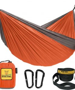 Wise Owl Outfitters Camping Hammock, Orange & Grey