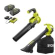 RYOBI RY40451-BL 40V Cordless 110 MPH 525 CFM Cordless Leaf Blower and Cordless Leaf Vacuum/Mulcher w/ (2) Batteries and (2) Chargers