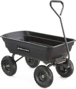 Gorilla Carts GOR4PS Poly Garden Dump Cart with Steel Frame and 10-in. Pneumatic Tires, 600-Pound Capacity, Black