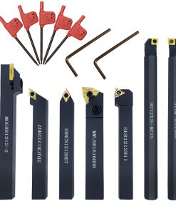 Indexable Lathe Turning Tool,1/2'' Shank 7 Pieces Carbide Turning Tool Set,Metal Lathe Tools Holder for Turning Grooving Threading with Tin Coated Carbide Inserts Turning insert