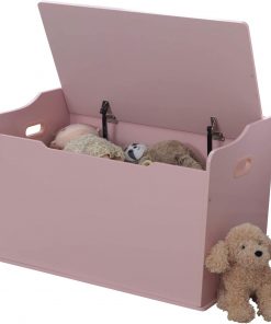 KidKraft Austin Wooden Toy Box/Bench with Safety Hinged Lid - Pink, Gift for Ages 3+