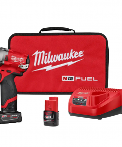 Milwaukee 2554-22 M12 FUEL 12V Lithium-Ion Brushless Cordless Stubby 3/8 in. Impact Wrench Kit with One 4.0 and One 2.0Ah Batteries