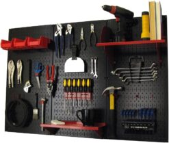 Pegboard Organizer Wall Control 4 ft. Metal Pegboard Standard Tool Storage Kit with Red Accessories