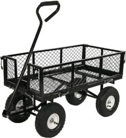 Sunnydaze LW-UC438-BK Utility Steel Garden Cart, Heavy-Duty 400 Pound Capacity