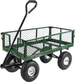Sunnydaze QH-UC988-GN Utility Steel Garden Cart, Heavy-Duty 400 Pound Capacity