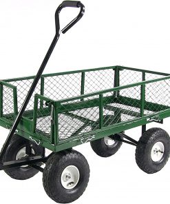 Sunnydaze QH-UC988-GN Utility Steel Garden Cart, Heavy-Duty 400 Pound Capacity