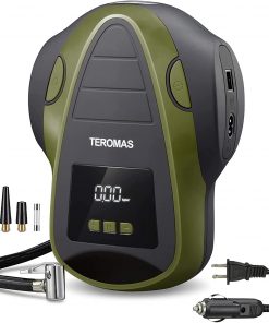 61megmwU7rL._AC_SL1100_TEROMAS Tire Inflator Air Compressor, Portable DC AC Air Pump for Car Tires 12V DC and Other Inflatables at Home 110V AC, Digital Electric Tire Pump with Pressure Gauge (Green)