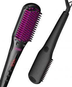 TYMO Ionic Hair Straightener Brush - Enhanced Ionic Straightening Brush with 16 Heat Levels for Frizz-Free Silky Hair, Anti-Scald & Auto-Off Safe & Easy to Use