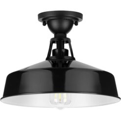 Progress Lighting P550070-031  Cedar Springs 13.25-in W Gloss Black Outdoor Flush Mount Light