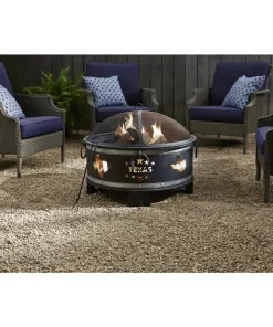 Hampton Bay FT-2380 Montrose Diameter 30 in x H23.8in. Round Steel Wood Burning Fire Pit with Texas Decoration