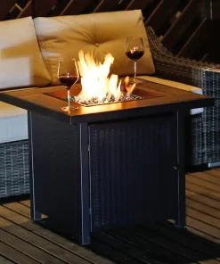 HeatMaxx SRGF11626 30 in. 50,000 BTU Propane Gas Fire Pit Table, Square Gas Firepits with Fire Glass for Outside