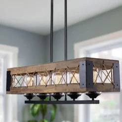 LNC A03145 Modern Farmhouse Chandelier 32 in. W Black Rectangular Dining Room Chandelier, 5-Light Kitchen Island Wood Pendant Light