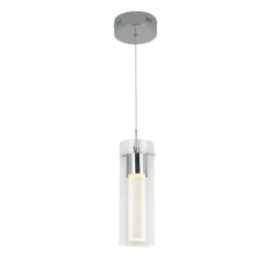 Artika OME1LB-HD2D Essence 1-Light Chrome Modern Integrated LED Ceiling Hanging Pendant Light for Kitchen Island with Bubble Glass Diffuser