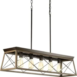 Progress Lighting Briarwood Collection 5-Light Antique Bronze Farmhouse Linear Island Chandelier Light