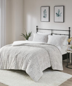 Caureen Ivory and Grey Ultra Plush Down Alternative Comforter Set