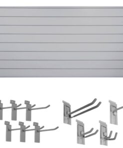 CROWNWALL BD684GRA10-K 48 in. H x 96 in. W Starter Bundle PVC Slatwall Panel Set with Locking Hook Kit in Graphite (10-Piece)