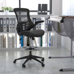 Mid-Back Ergonomic Drafting Chair with Adjustable Foot Ring and Flip-Up Arms