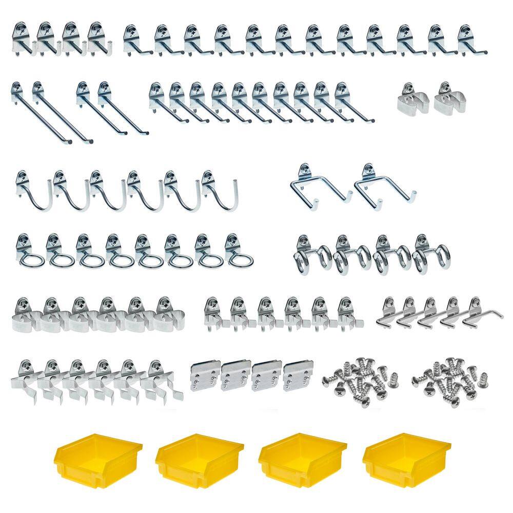 Triton Products 76983 Kit Ganci E Contenitori In Acciaio Zincato Per Pannello Forato - 83 Pezzi, Assortimento Per Duraboard 1/20 E 1/10 Di Pollice