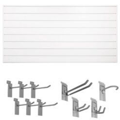 CROWNWALL BD684WHT10-K 48 in. H x 96 in. W Starter Bundle PVC Slatwall Panel Set in White (10-Piece)