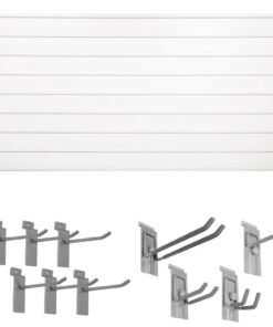 CROWNWALL BD684WHT10-K 48 in. H x 96 in. W Starter Bundle PVC Slatwall Panel Set in White (10-Piece)