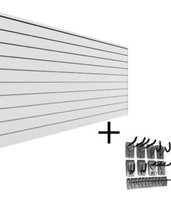 Proslat 33008 PVC Slatwall 8 ft. x 4 ft. White Hook Kit Bundle (20-Piece)