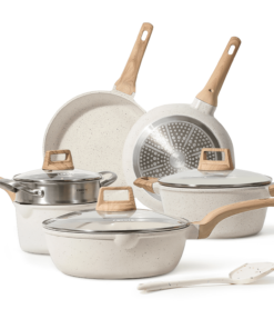 Carote Pots and Pans Set Nonstick, 10 Pcs White Granite Induction Kitchen Cookware Sets