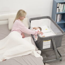 Pamo Babe Unisex Bedside Sleeper Infant Bassinet with Wheels and Floding Frame (Grey)