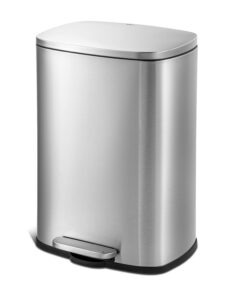 Qualiazero 13.2 gallon Trash Can, Stainless Steel Step On Kitchen Garbage Can, Silver