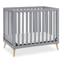 Delta Children Essex Convertible Mini Baby Crib with Mattress, Grey/Natural