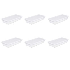 Sterilite 41 Qt Storage Box Clear Base White Lid Set of 6