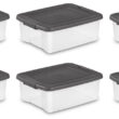 Sterilite 19363V06 6.25 Gallon Plastic Storage Boxes with Latches, Gray and Clear, 6 Count