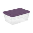 Sterilite Stackable 16 Qt Storage Tote, Clear, Purple Lid, (24 Pack)