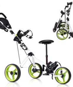 Costway Foldable 3 Wheel Push Pull Golf Club Cart Trolley w/Seat Scoreboard Bag Swivel