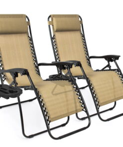 Best Choice Products Set of 2 Zero Gravity Lounge Chair Recliners for Patio, Pool w/ Cup Holder Tray - Beige