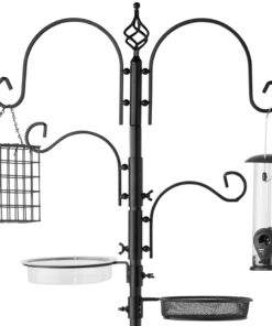 Best Choice Products 91in 4-Hook Bird Feeding Station, Steel Multi-Feeder Stand w/ 2 Feeders, Tray, Bird Bath - Black