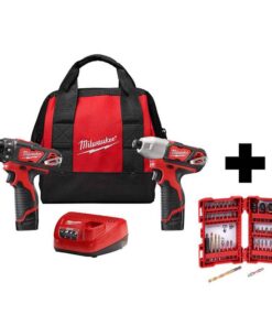Milwaukee 2494-22-48-32-4024 M12 12V Lithium-Ion Cordless Drill Driver/Impact Driver Combo Kit (2-Tool) with SHOCKWAVEDriver Bit Set (50-Piece)