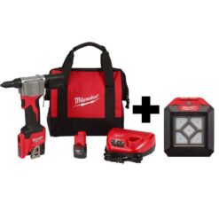Milwaukee 2550-22-2364-20 M12 12-Volt Lithium-Ion Cordless Rivet Tool Kit with (2) 1.5Ah Batteries, Charger and 1000 Lumens M12 Flood Light