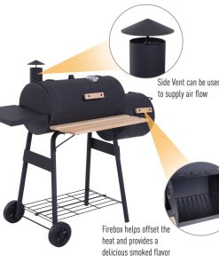 Outsunny 48" Steel Portable Backyard Charcoal BBQ Grill and Offset Smoker Combo