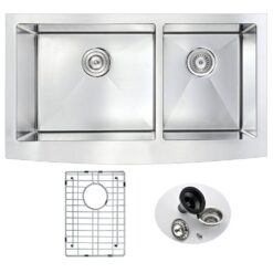 ANZZI ELYSIAN Series Farmhouse Stainless Steel 33 in. 0-Hole Double Bowl Kitchen Sink