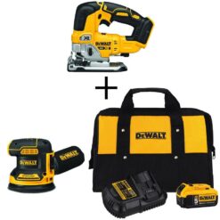 DEWALT DCS334BW210205C 20V MAX XR Cordless Brushless Jigsaw, 5 in. Random Orbital Sander, and (1) 20V 5.0Ah Battery and Charger
