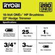 RYOBI P2680 ONE+ HP 18V Brushless 22 in. Cordless Battery Hedge Trimmer with 2.0 Ah Battery and Charger