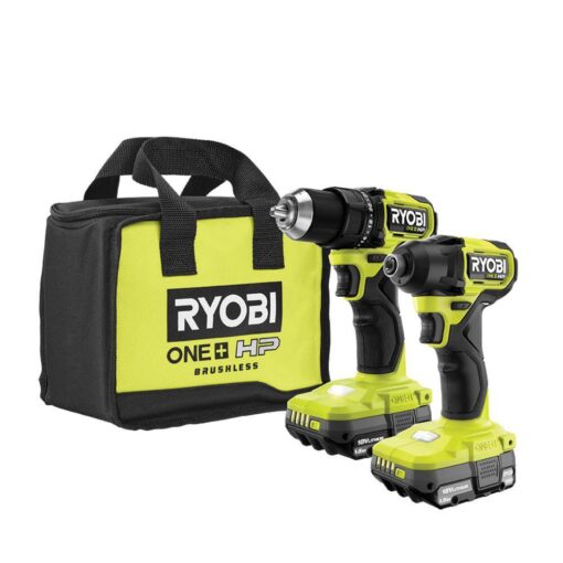 RYOBI PSBCK01K ONE+ HP 18V Brushless Cordless Compact 1/2 in. Drill and Impact Driver Kit with (2) 1.5 Ah Batteries, Charger and Bag