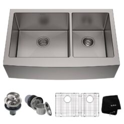 KRAUS 1007185209 Standart PRO Farmhouse Apron-Front Stainless Steel 33 in. Double Bowl Kitchen Sink