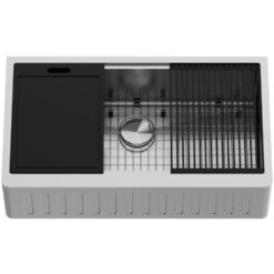 VIGO 1004816573 Oxford 36" Single Bowl Workstation Undermount Stainless Steel Farmhouse Sink with Ledge and Accessories