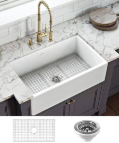 Ruvati 1003280743 30 in. x 20 in. Fireclay Reversible Farmhouse Apron-Front Single Bowl Kitchen Sink in White
