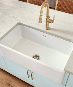 Ruvati 1003280744 Farmhouse Apron-Front Fireclay 33 in. x 20 in. Reversible Single Bowl Kitchen Sink in White