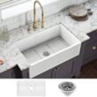 Ruvati 1003280744 Farmhouse Apron-Front Fireclay 33 in. x 20 in. Reversible Single Bowl Kitchen Sink in White