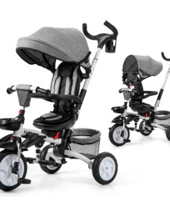 Costway 6-In-1 Kids Baby Stroller Tricycle Detachable Learning Toy Bike w/ Canopy Gray