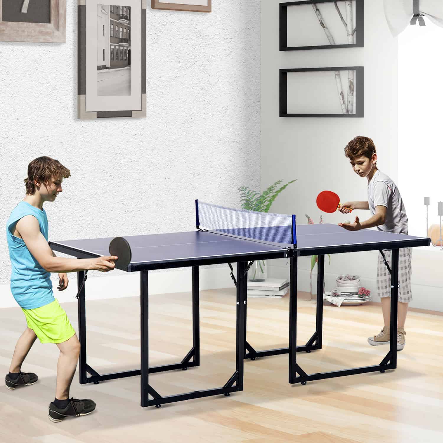 thumbnail image 2 of Soozier 6ft Foldable Mini Ping Pong Table Set - Includes Net, 2 Paddles, 3 Balls, Aluminum Frame (Indoor/Outdoor) 2 of 13