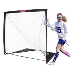 NET PLAYZ 6 x 6 x 6 Feet Lacrosse Goal Fast Install, Fiberglass Frme, Lightweight, Foldable, Portable, Carry Bag Included, Black